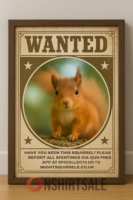 Funny Wanted Poster of Cute Red Squirrel, Vintage Animal Wall Art for Nature Lovers Funny Wanted Poster of Cute Red Squirrel, Vintage Animal Wall Art for Nature Lovers