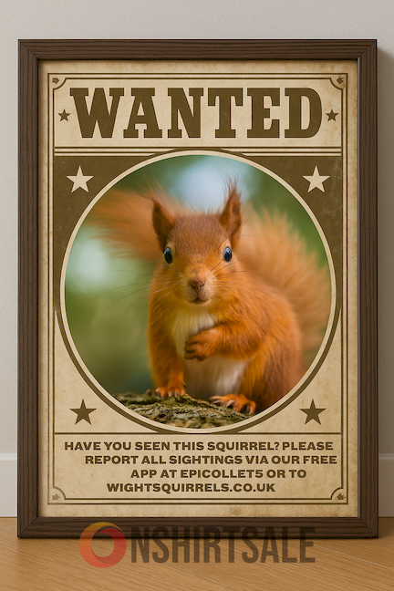 Funny Wanted Poster of Cute Red Squirrel, Vintage Animal Wall Art for Nature Lovers Funny Wanted Poster of Cute Red Squirrel, Vintage Animal Wall Art for Nature Lovers