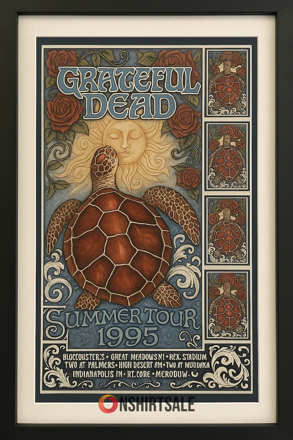 Grateful Dead Summer Tour 1995 Framed Poster, Canvas Vintage Sea Turtle Psychedelic Art Wall Decor for Music Grateful Dead Summer Tour 1995 Framed Poster, Canvas Vintage Sea Turtle Psychedelic Art Wall Decor for Music