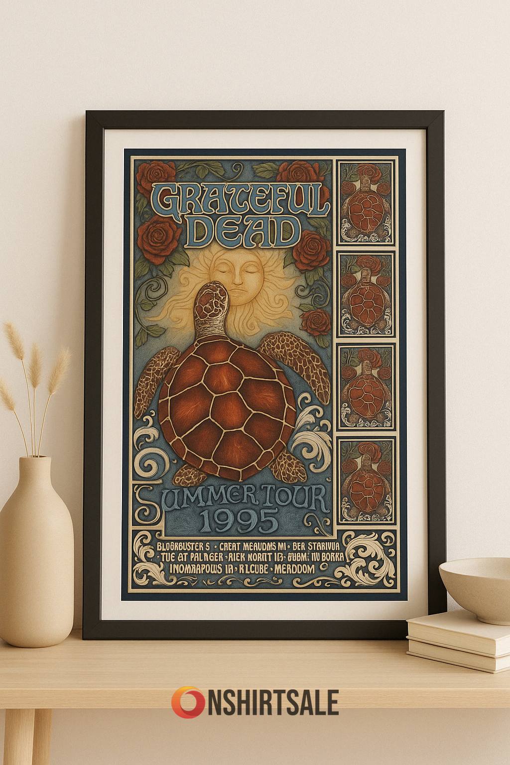 Grateful Dead Summer Tour 1995 Framed Poster, Canvas Vintage Sea Turtle Psychedelic Art Wall Decor for Music Grateful Dead Summer Tour 1995 Framed Poster, Canvas Vintage Sea Turtle Psychedelic Art Wall Decor for Music