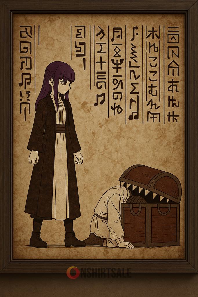 Mystical Anime-Inspired Poster, Sepia Fantasy Art with Ancient Runes and Monster Chest, Dark Magic Wall Decor Mystical Anime-Inspired Poster, Sepia Fantasy Art with Ancient Runes and Monster Chest, Dark Magic Wall Decor