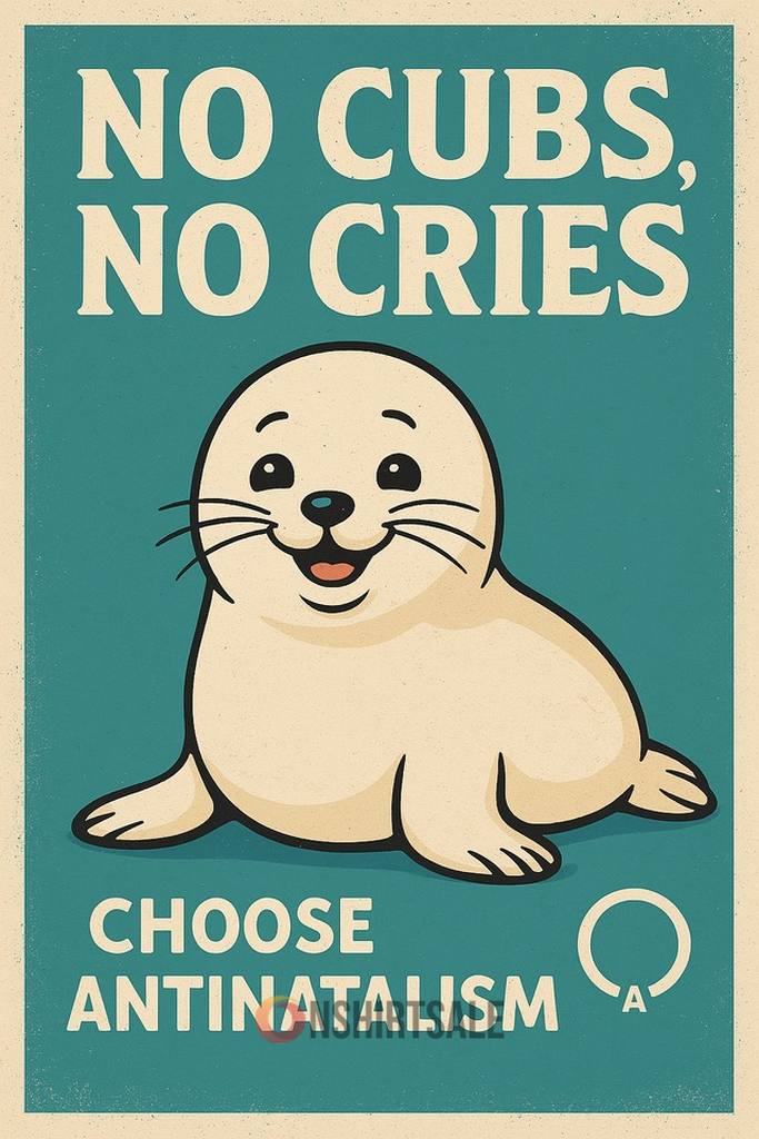 No Cubs, No Cries Choose Antinatalism Poster, Cute Seal with Anti-Overpopulation Message No Cubs, No Cries Choose Antinatalism Poster, Cute Seal with Anti-Overpopulation Message