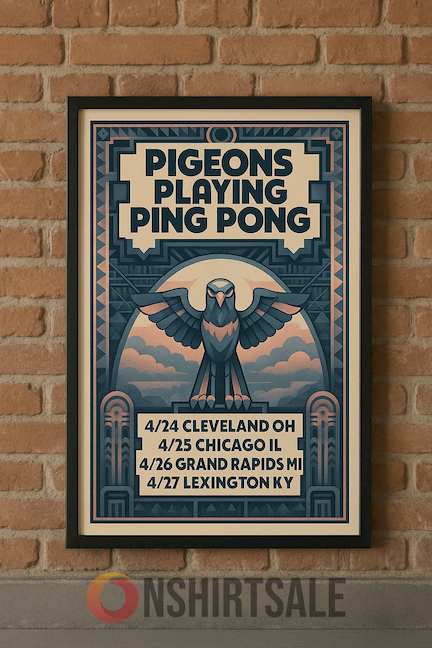 Pigeons Playing Ping Pong Art Deco Tour Poster, Framed Concert Wall Art Print Pigeons Playing Ping Pong Art Deco Tour Poster, Framed Concert Wall Art Print