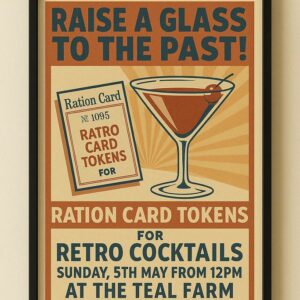 Retro Cocktail Party Poster Vintage Bar Wall Art with Ration Card Theme Poster 1