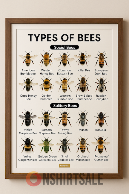 Types of Social and Solitary Bees Chart for Classroom Poster, Framed Educational Bee Poster Types of Social and Solitary Bees Chart for Classroom Poster, Framed Educational Bee Poster