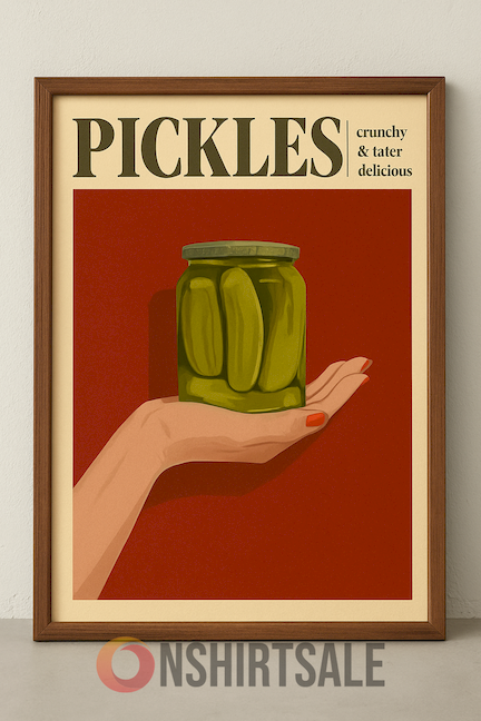 Vintage Pickles Poster, Crunchy Juicy Delicious Retro Jar Art Print for Kitchen Wall Decor Vintage Pickles Poster, Crunchy Juicy Delicious Retro Jar Art Print for Kitchen Wall Decor