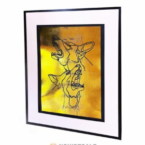 Modern Abstract Dog Line Poster Gold Foil Wall Print in Black Frame